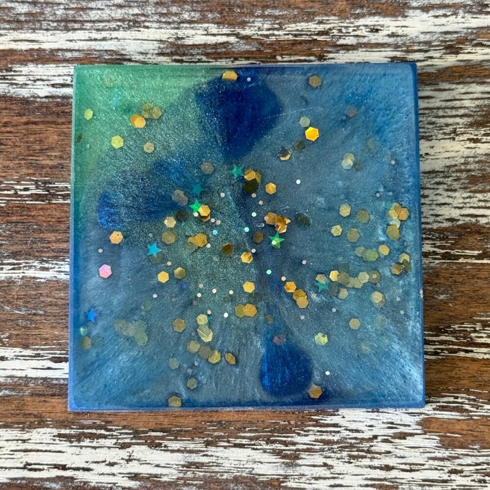 Blue Gold Galaxy Glitter Resin Drink Coasters Set of 4 House Housewarming Gift - Picture 3 of 7